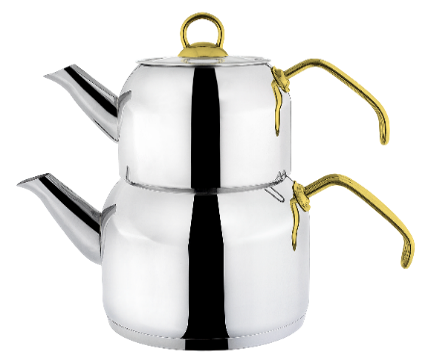 Deluxe Mid Size Teapot  Set with Metal Gold Handle